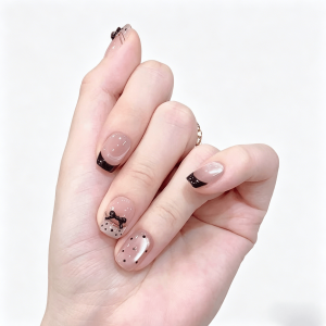 Cute Polka-Dot, Bow, and Cat-Eye Nail Art