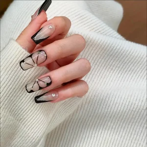 Handmade Press-On Nails — Black French Style